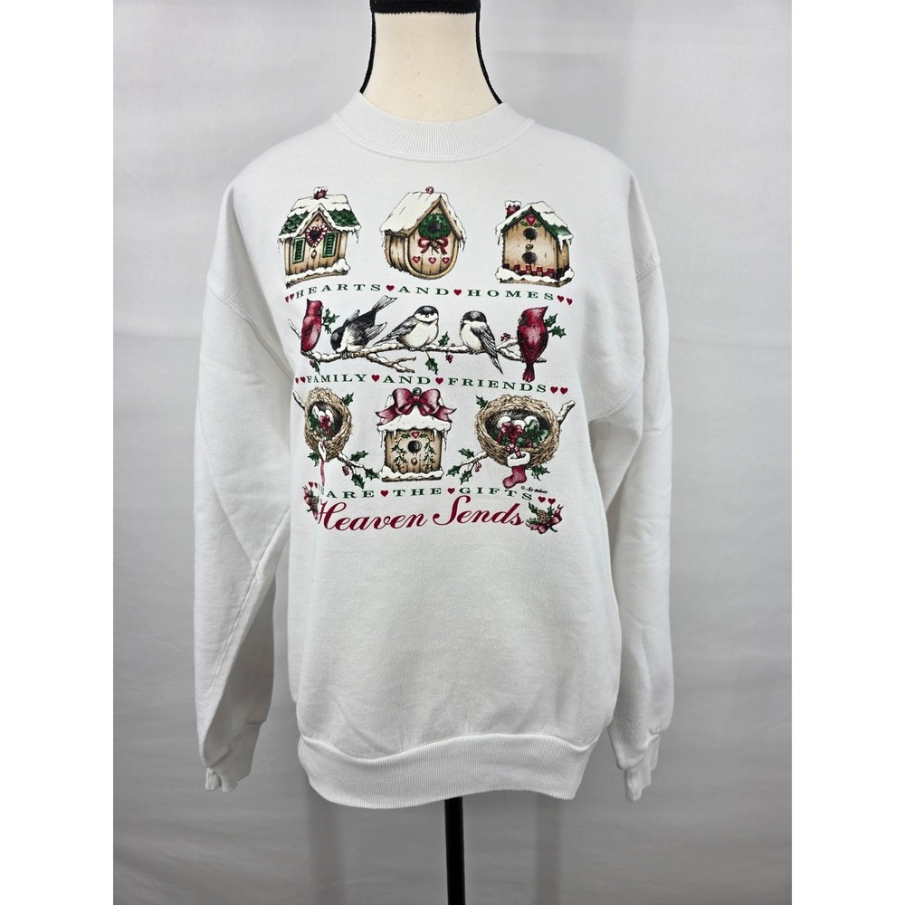 Jerzees NuBlend White Heaven Sends Birdhouse Cardinal Graphic Sweatshirt Medium